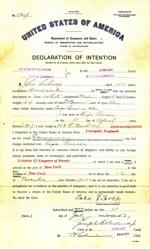 Immigration-1907 John Sirup-Miezis Declaration of Intention.jpg